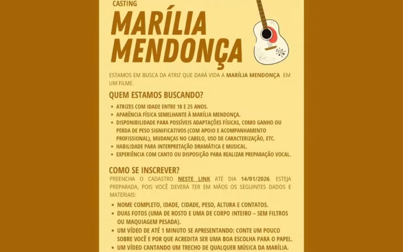 Cinebiografia de Marília Mendonça inicia busca por protagonista em Mato Grosso do Sul